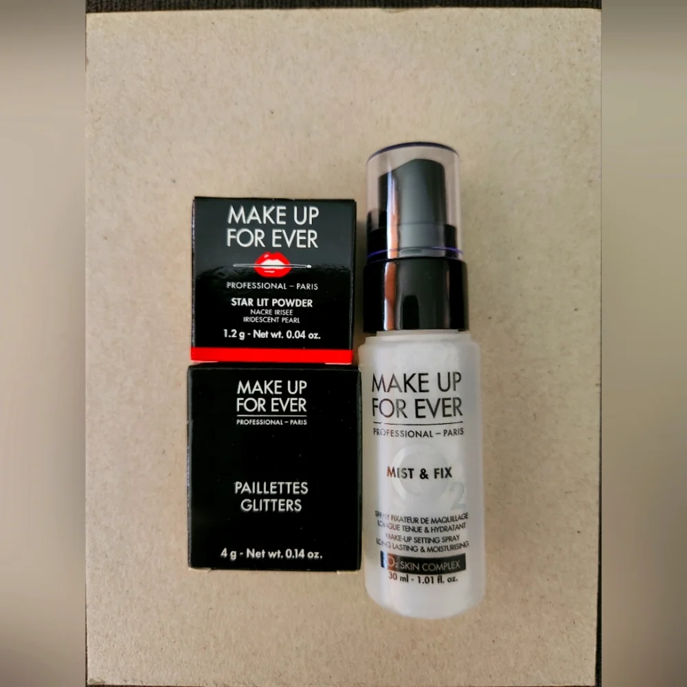 Make Up For Ever -Shimmer Glimmer Pro Set with Mist & Fix Setting Spray NIB